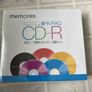Memorex Cool Colors CD-R 52X 700 MB/Mo 80 Min 5 Pack UnOpened Never Used